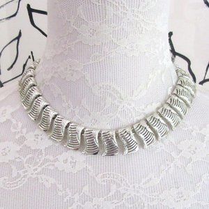CORO vintage open work silver link choker necklace 14" - 16" - classic
